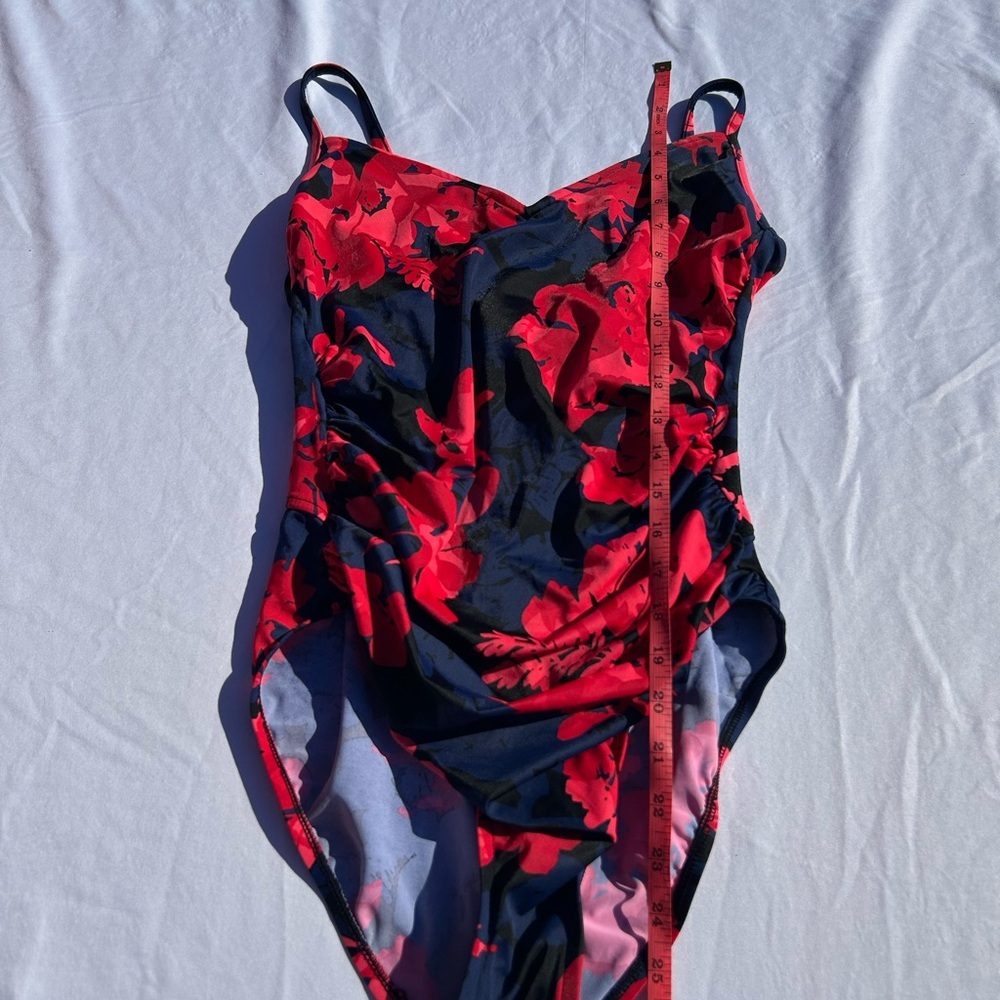 Source Unknown Navy One-Piece Swimsuit with Red Floral Pattern size M - Picture 4 of 6